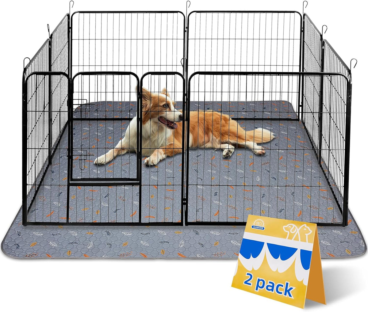 Sunheir Washable Pee Pads for Dogs Extra Large 36" x 48" 2-Pack Reusable Puppy Pads Pet Training Pads, Whelping Pad, Non-Slip Protects Against Urine Leakage (Leaves - Light Grey, 36x48)