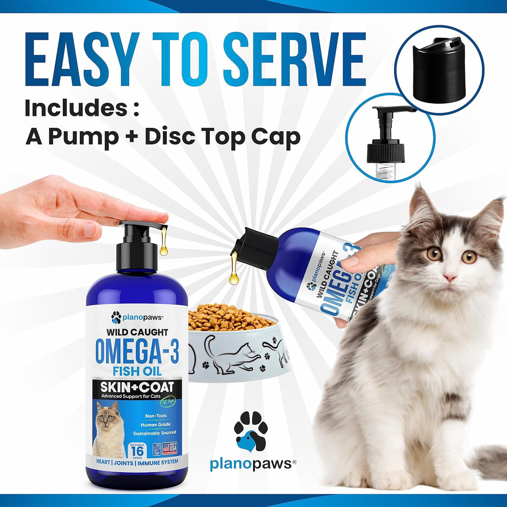 Omega 3 Fish Oil for Cats - Wild Caught, Skin and Coat, 16 fl oz Liquid