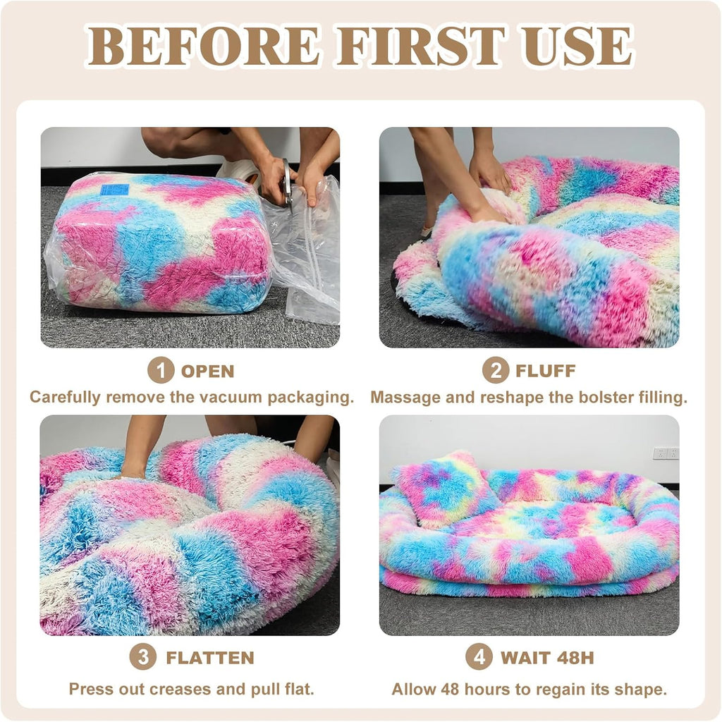 WROS Human Dog Bed for Adult, 71"x45"x12" Giant Calming Nest Beds, Rainbow