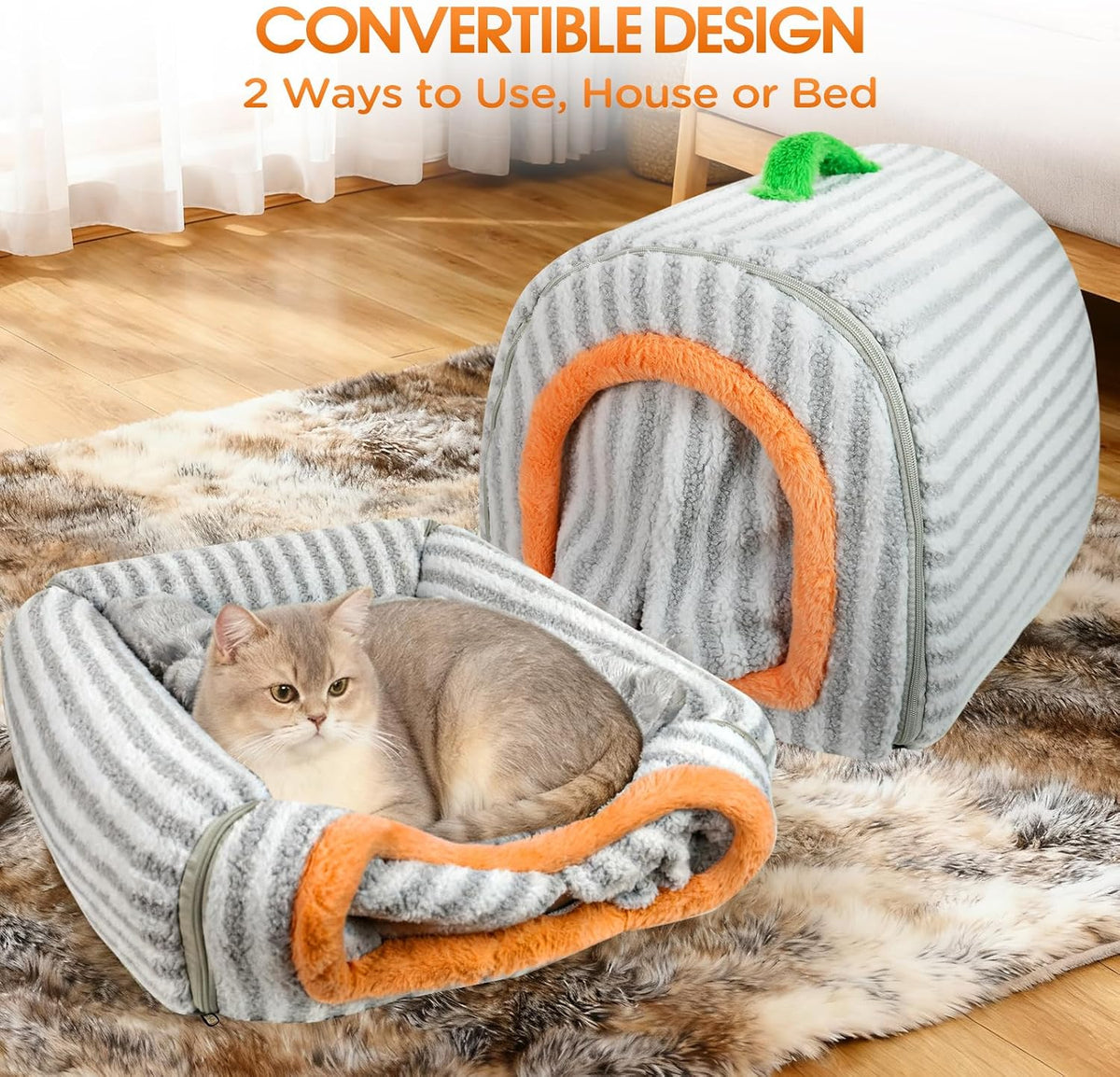 Dog House Indoor for Small Dogs & Cats, 2-in-1 Enclosed Dog Bed, Grey M