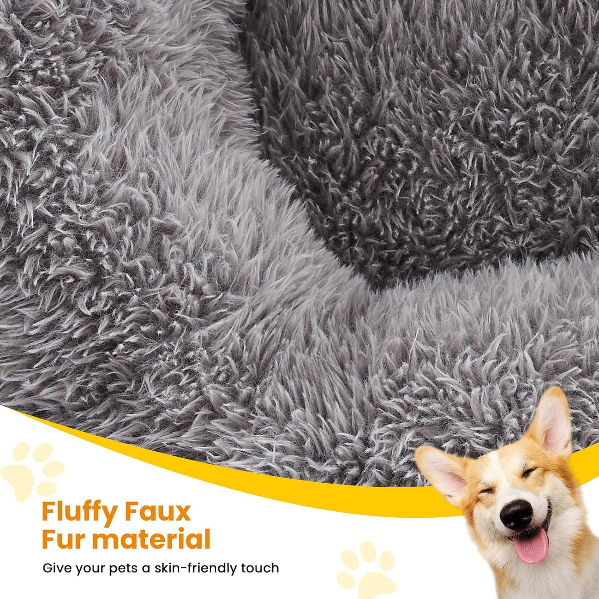 Calming Dog Beds for Large Dogs, Faux Fur Donut Cuddler Dog Bed, Round Fluffy Pillow, Washable Pet Bed for Dogs Up to 80Lbs, 36inch