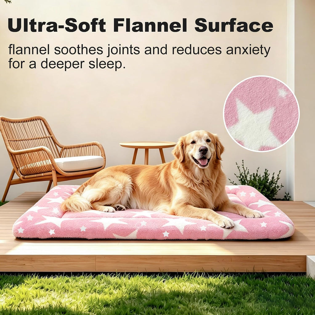 Dog Bed Mat – Soft & Comfortable Dog Kennel Pad for Crate – Durable Crate Bed & Mat for Dogs & Cats – Ideal for Crate, Kennel, and Home Use，Big&Little Stars Pink：XL(42"*28"*1.5")