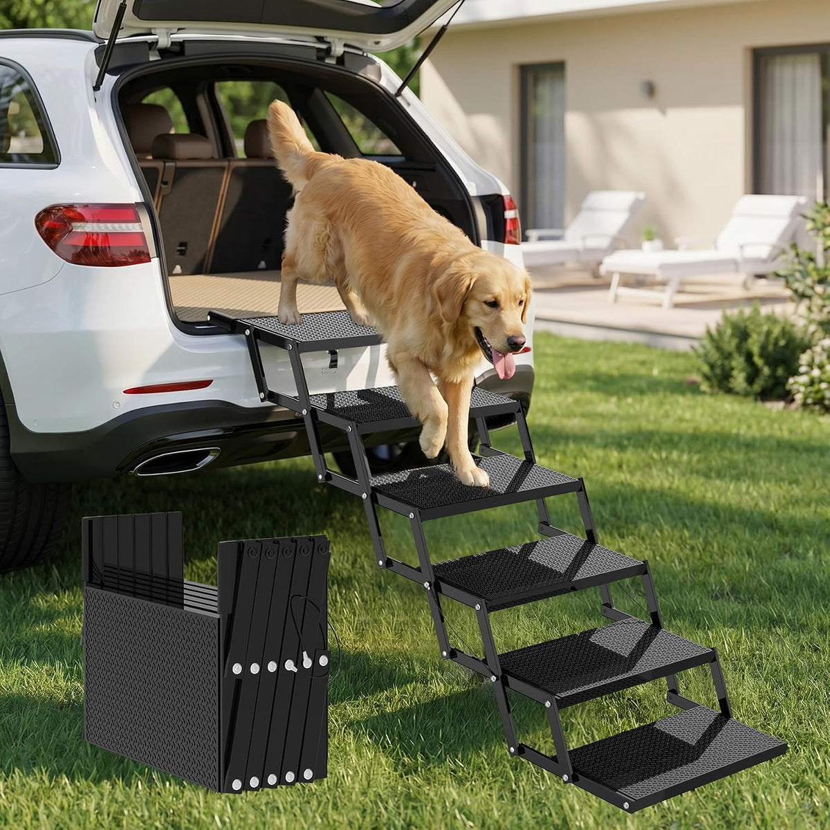 6-Step Dog Stairs for Car, Foldable Pet Steps for Large Dogs