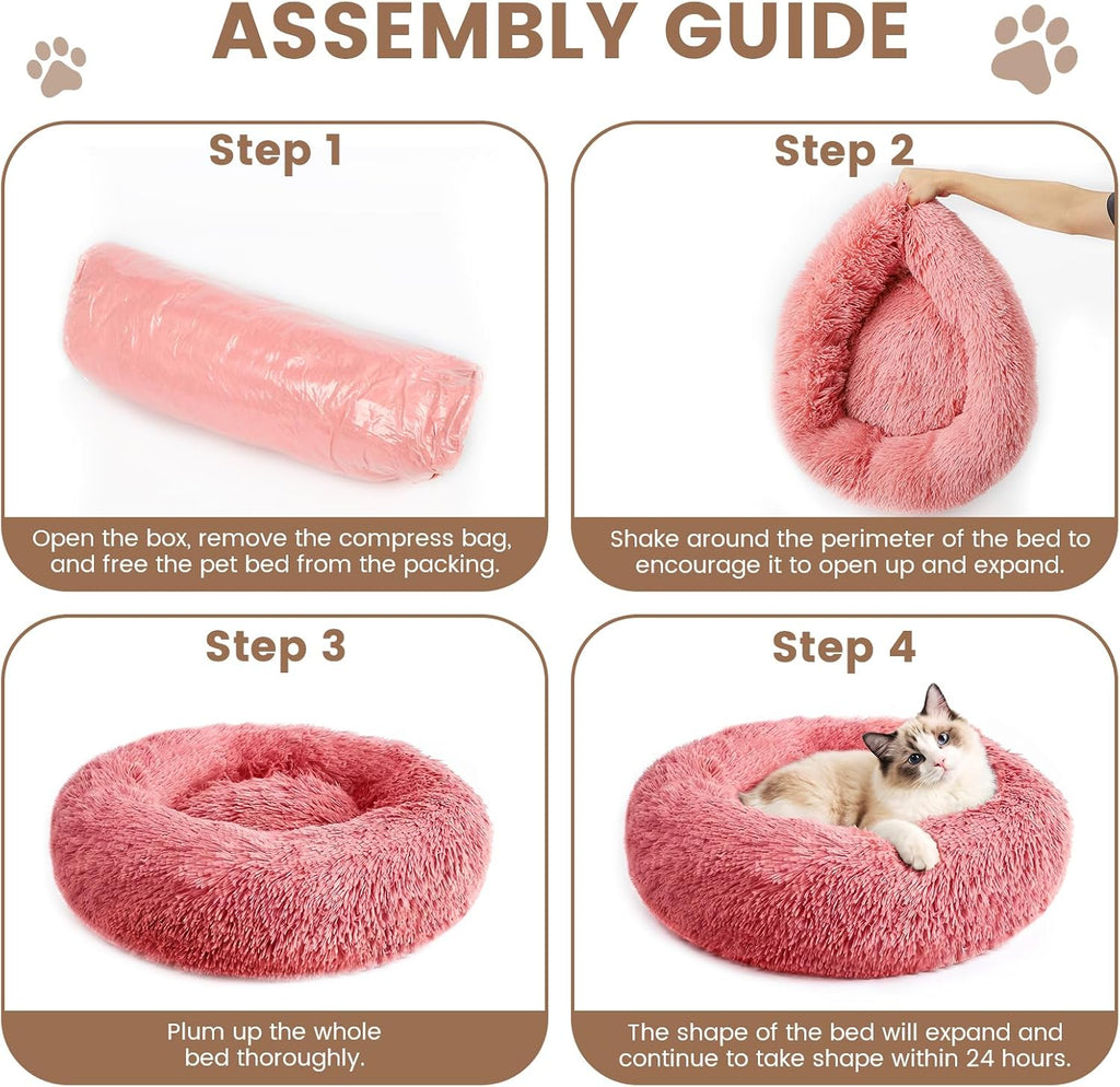 Cat Beds for Indoor Cats & Small Dog, Plush Donut Washable Pet Bed