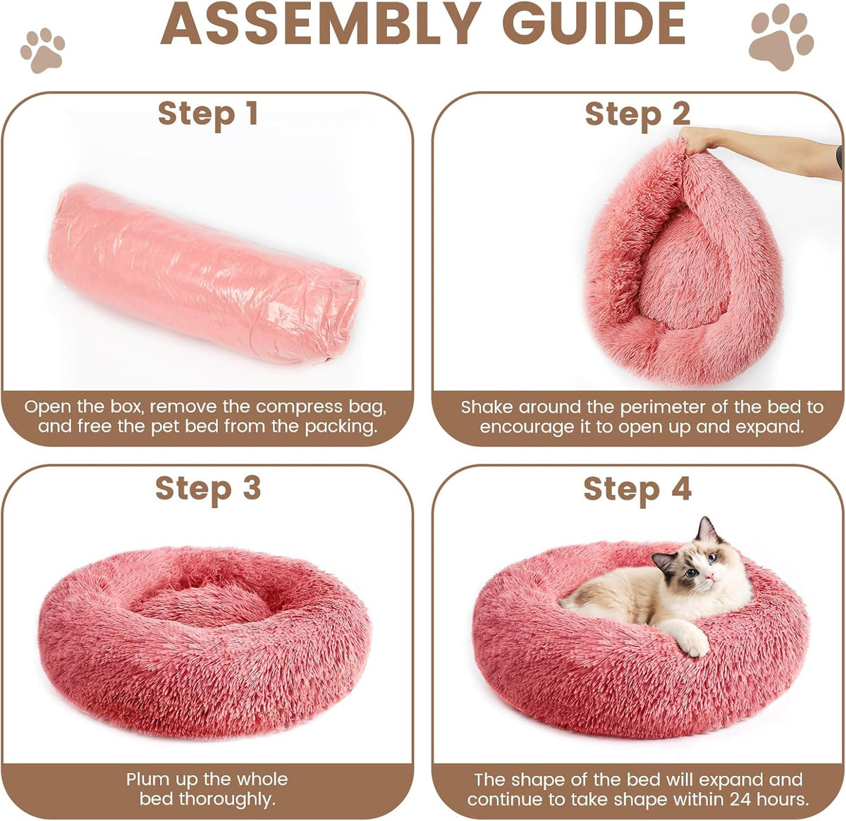 Cat Beds for Indoor Cats & Small Dog, Plush Donut Washable Pet Bed