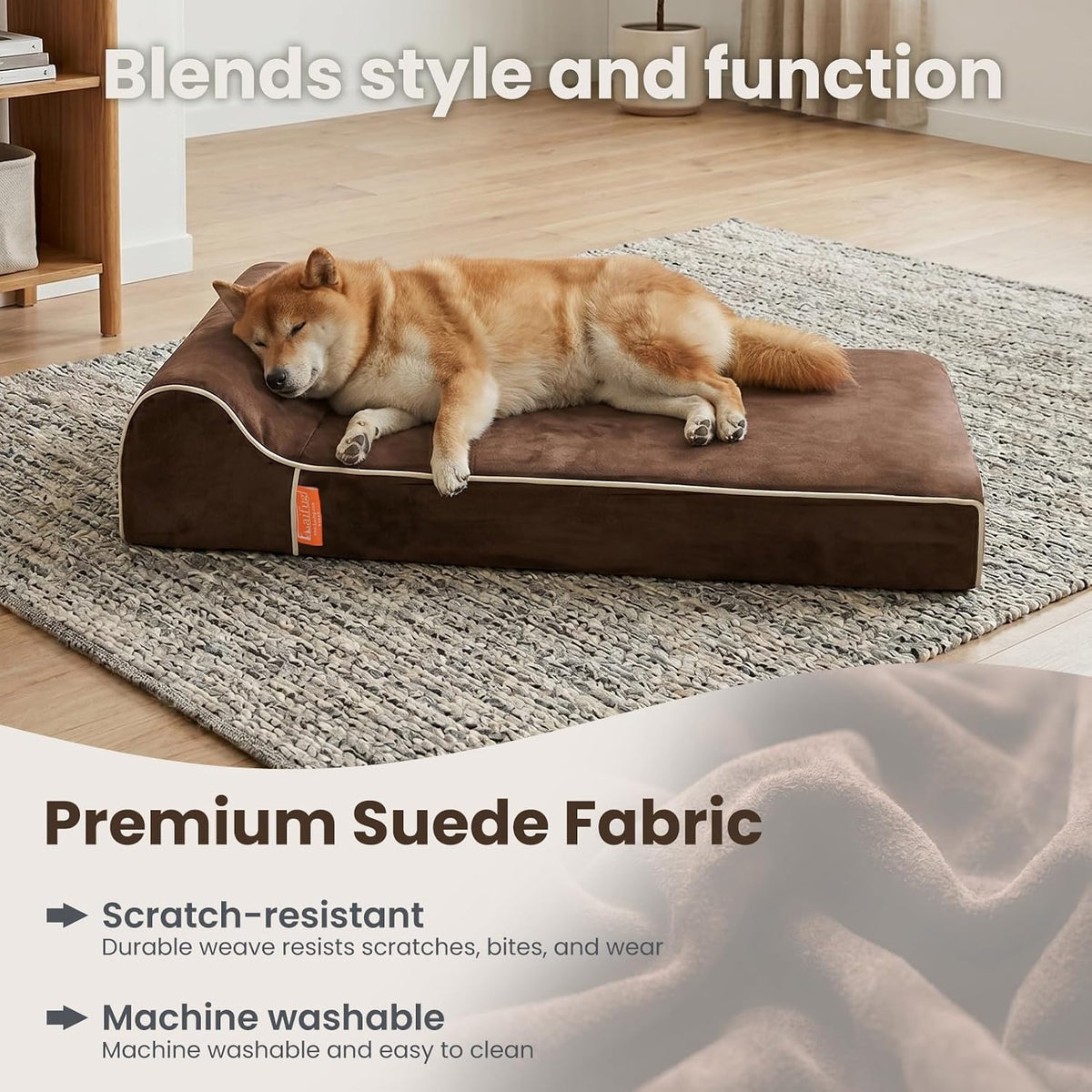 Laifug Orthopedic Dog Bed, Chocolate 34''x22''x5.5'', Memory Foam