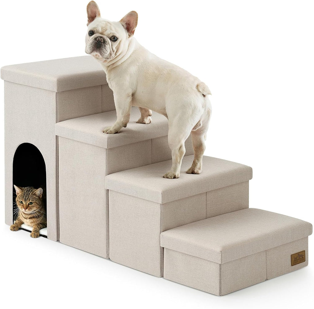 COZY KISS Dog Stairs with Storage, 22.6" H Dog Steps with Condo, 4-Step