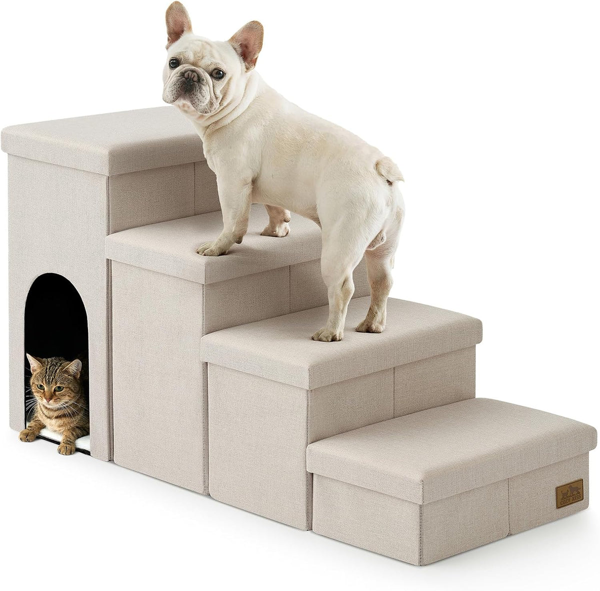 COZY KISS Dog Stairs with Storage, 22.6" H Dog Steps with Condo, 4-Step
