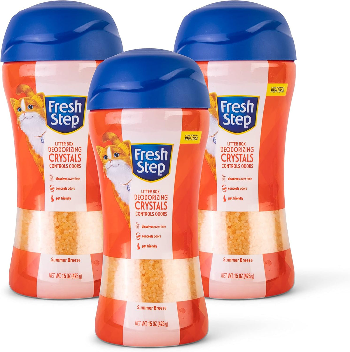 Fresh Step Cat Litter Crystals Deodorizer, Summer Breeze, 15 Oz, 3-Pack