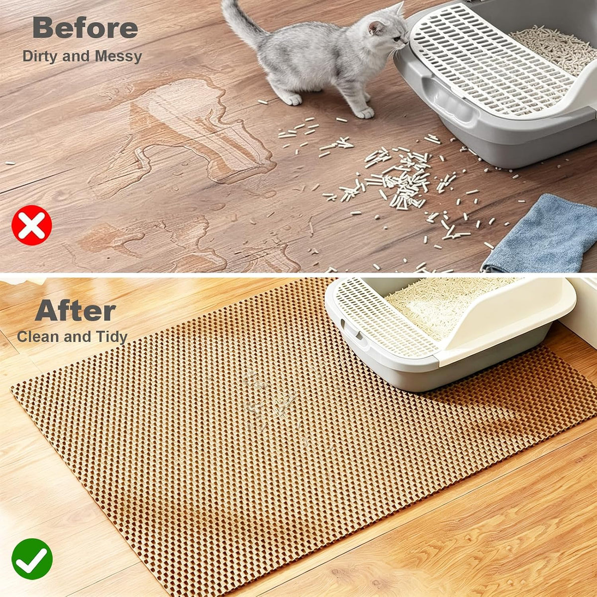 Cat Litter Mat, 23" x 17" Trap Mat for Litter Box, Cut‑to‑Fit for Any Space
