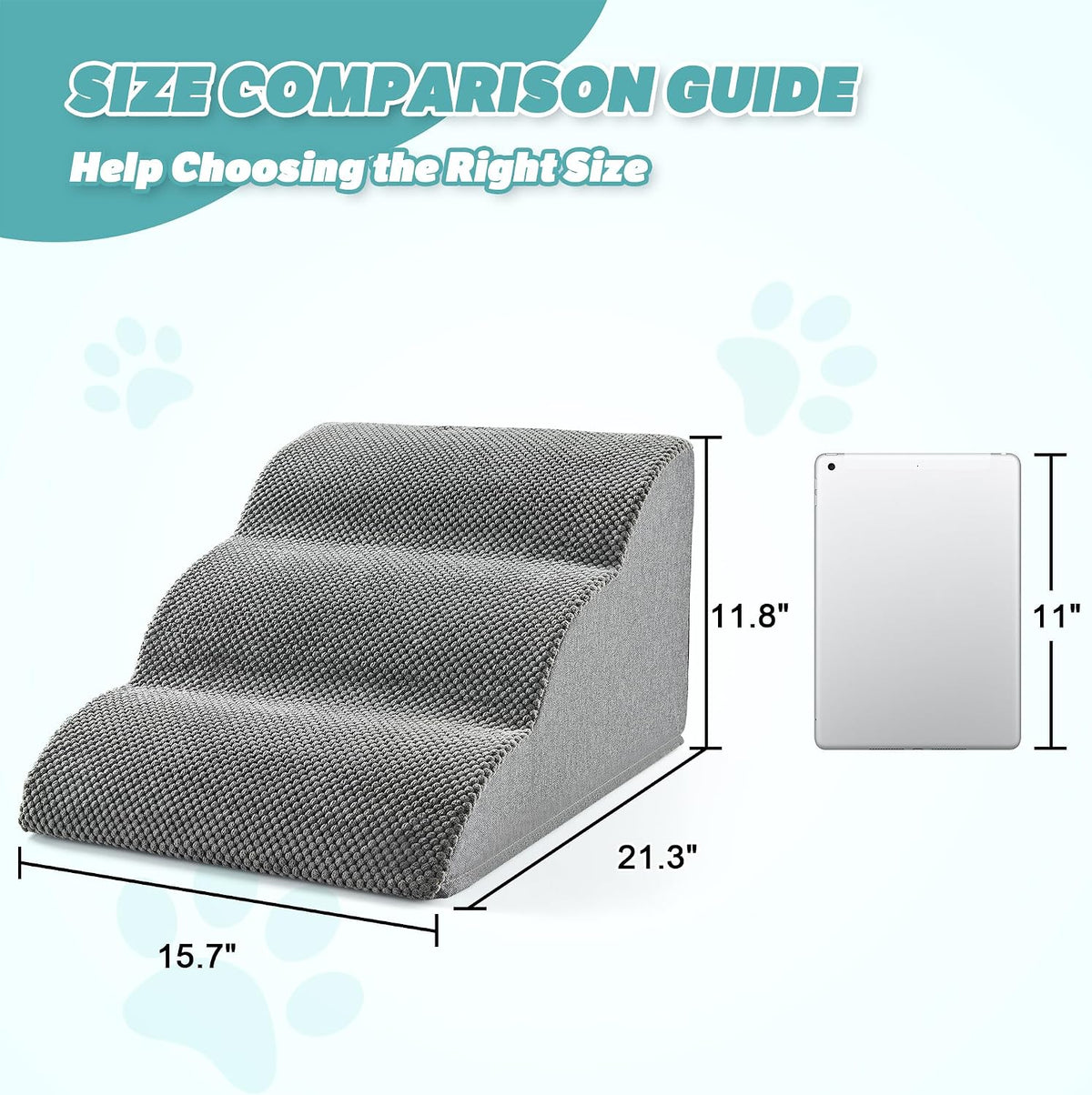 IFNOW Dog Stairs for Small Dogs and Cats 11.8" H, 3-Step Sturdy Dog Steps for Couch, Sofa or Chair, High-Density Foam Pet Stairs for Puppy, Older Cats, Non-Slip Curved Pet Ramp Indoor, Grey