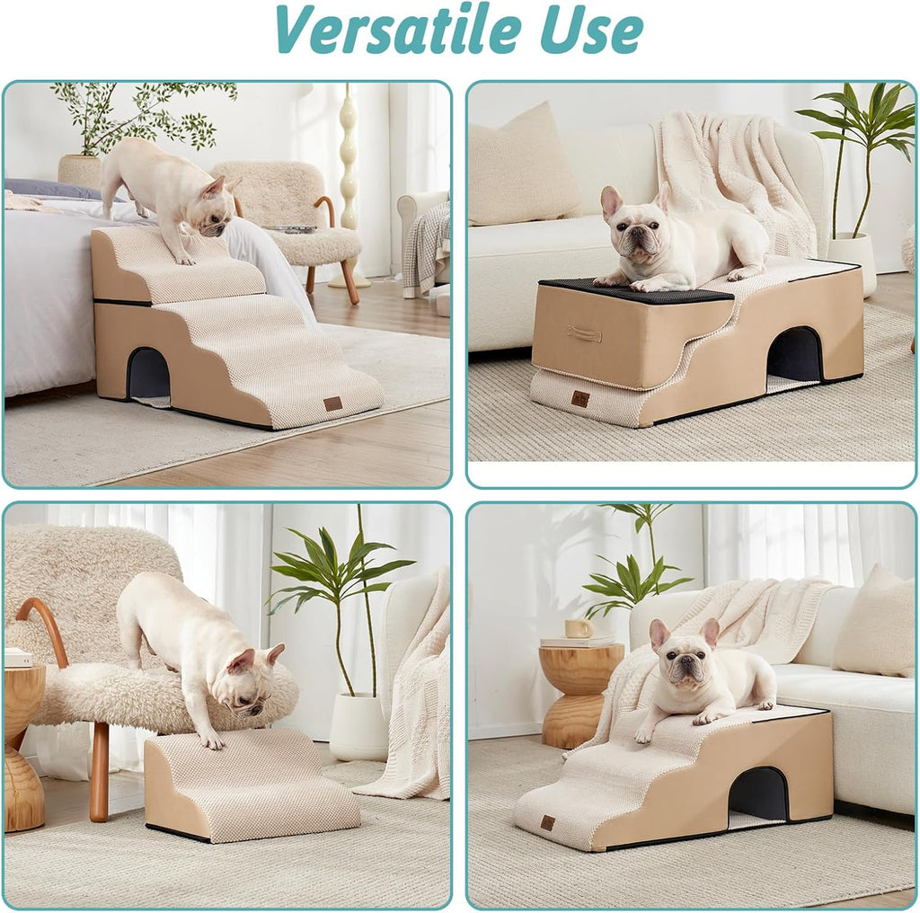COZY KISS Dog Stairs,with condo,22.4" H 5 Steps for Bed,Beige