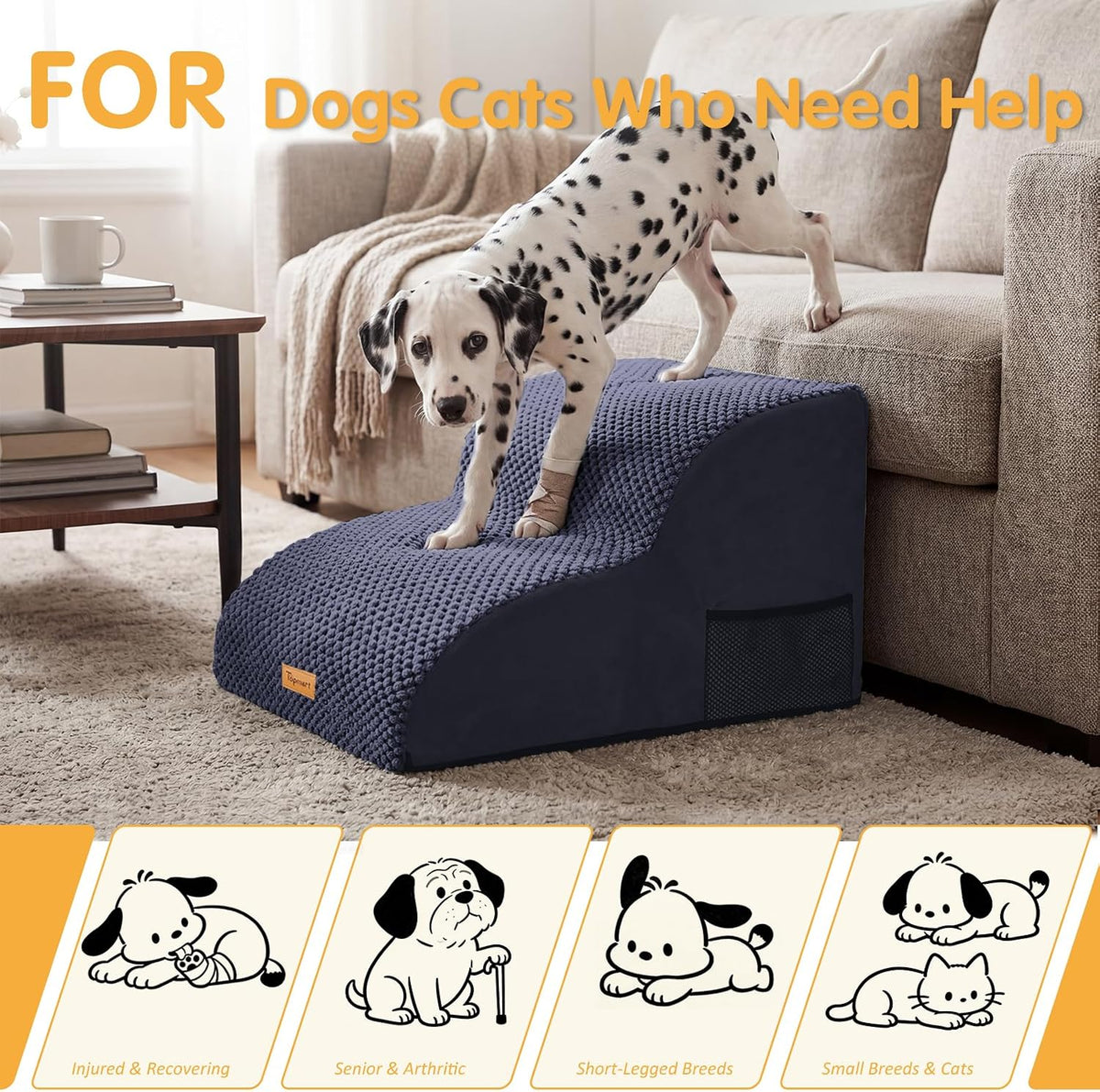 Topmart High Density Extended Foam Dog Ramp&Steps 2 Tiers,11.8" High