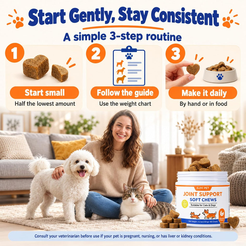 Glucosamine for Cats & Dogs - Hip & Joint Supplement Soft Chews with Chondroitin, MSM, Green-Lipped Mussel & Hyaluronic Acid - Mobility Support for Senior Pets, Chicken Flavor, 60 Count