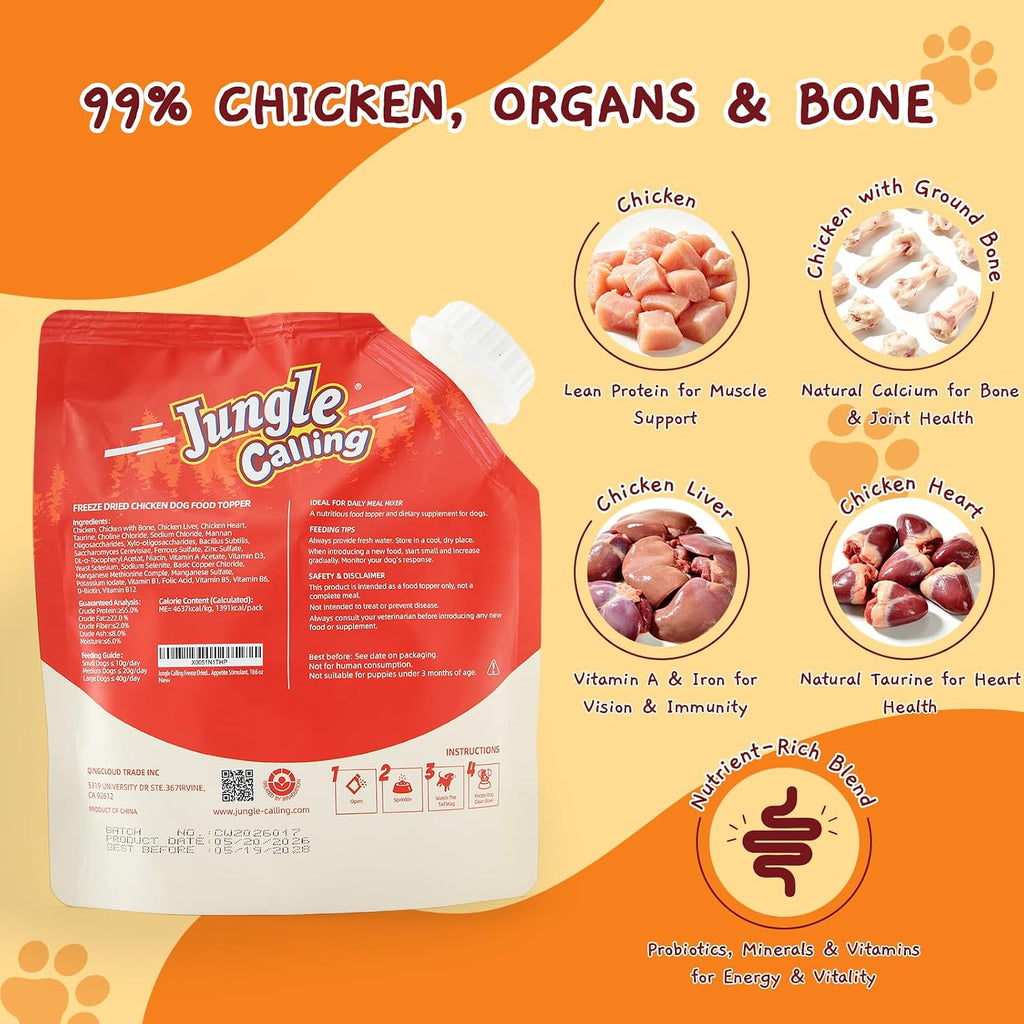 Jungle Calling Freeze Dried Dog Food Toppers, Chicken Sprinkles for Dogs