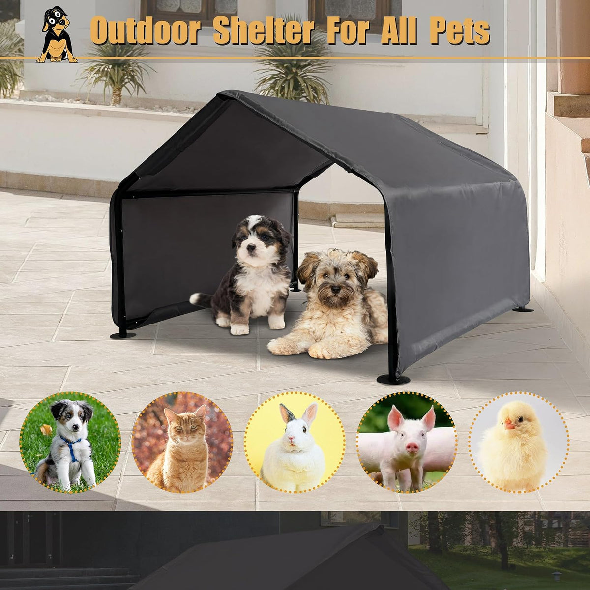 Outdoor Pet Shade Dog Shade Shelter, Versatile Pet Canopy Tent Pet Awning for Dogs, Cats, Small Animals and Livestock, 4'x4'x3' Waterproof, Sun Protection, Grey