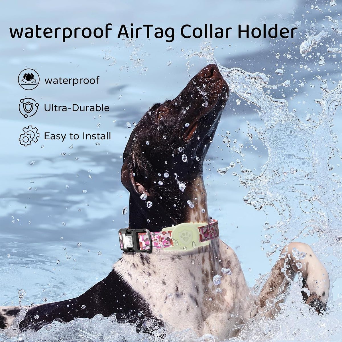 IP68 Waterproof AirTag Holder for Dog Collar, Silicone, Lum