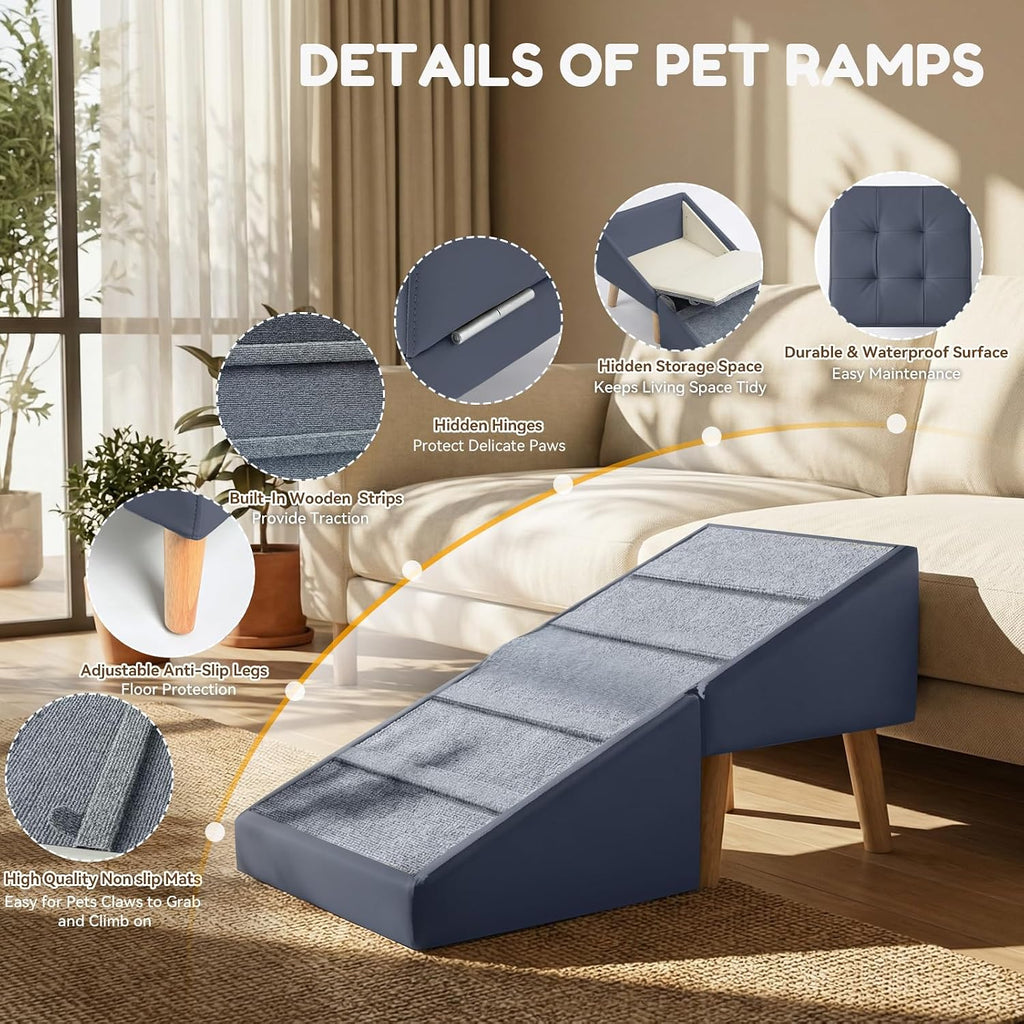 15.7" H Dog Ramp for Couch, 18.5" Extra Wide Pet Steps & Ottoman