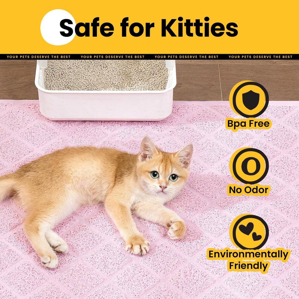 Conlun Cat Litter Mat Litter Trapping Mat, 24" x 17" Premium Durable PVC Grid Mesh with Scatter Control, Non-slip, Less Waste Cat Litter Box Mat, Pink