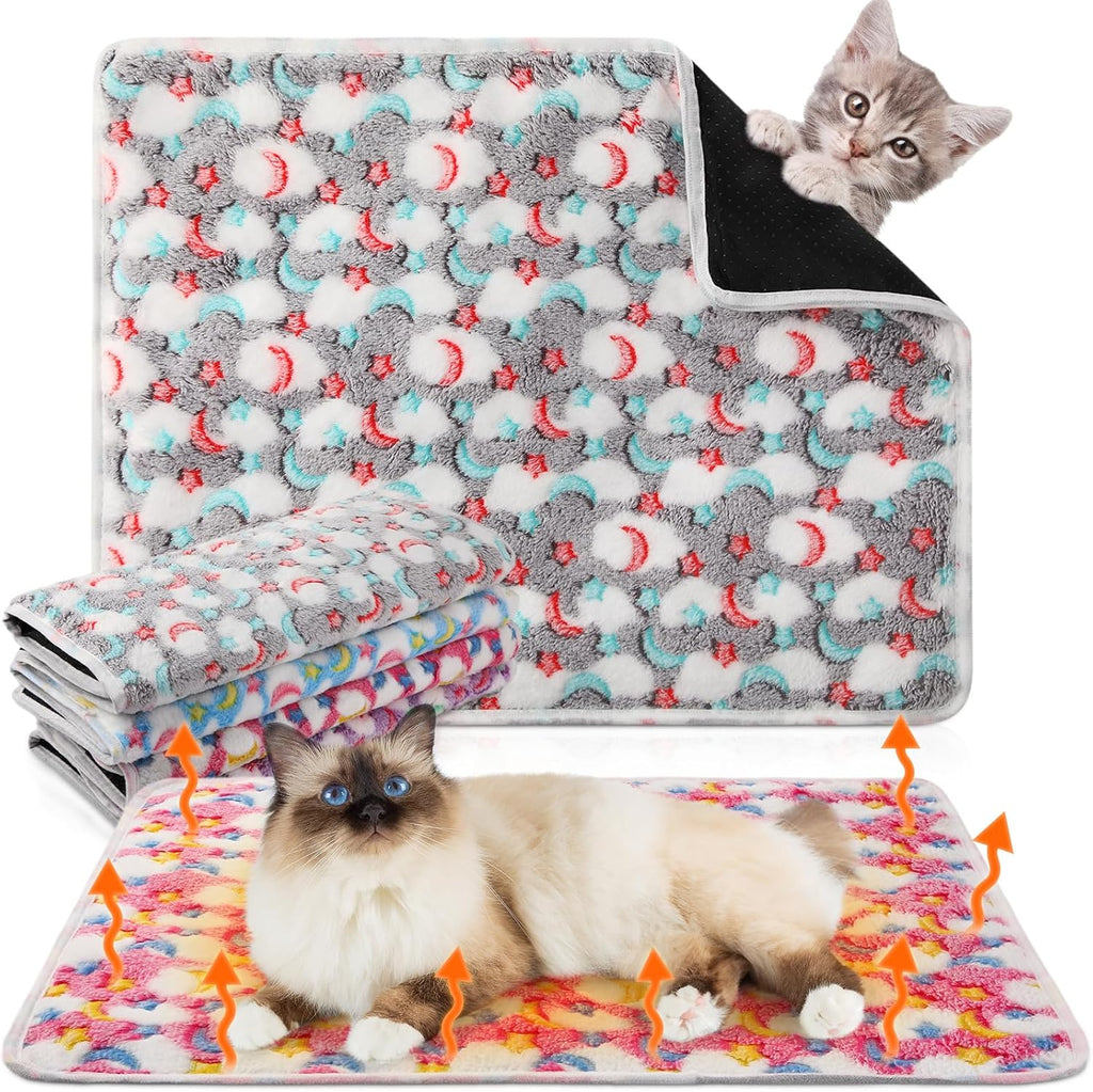 4 Pack Self Heating Cat Pad Self Warming Dog Mat, Stars Moon, 16 x 20 Inch