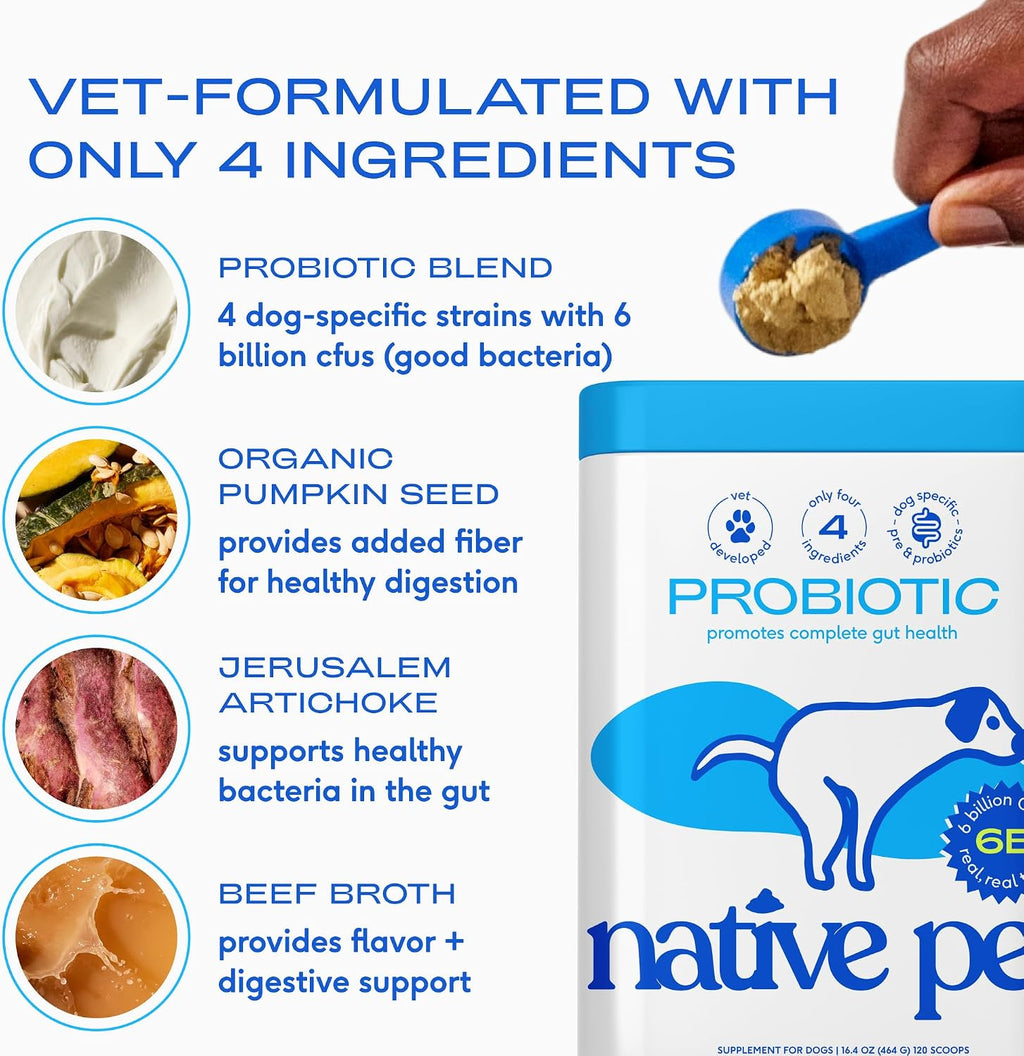 Native Pet Omega 3 Fish Oil for Dogs 8Oz & Probiotics for Dogs 8.2Oz Powder Food Topper - Fish Oil & Dog Probiotic Powder - Supports Skin, Coat, Gut Health, Heart & Digestion - Vet Formulated