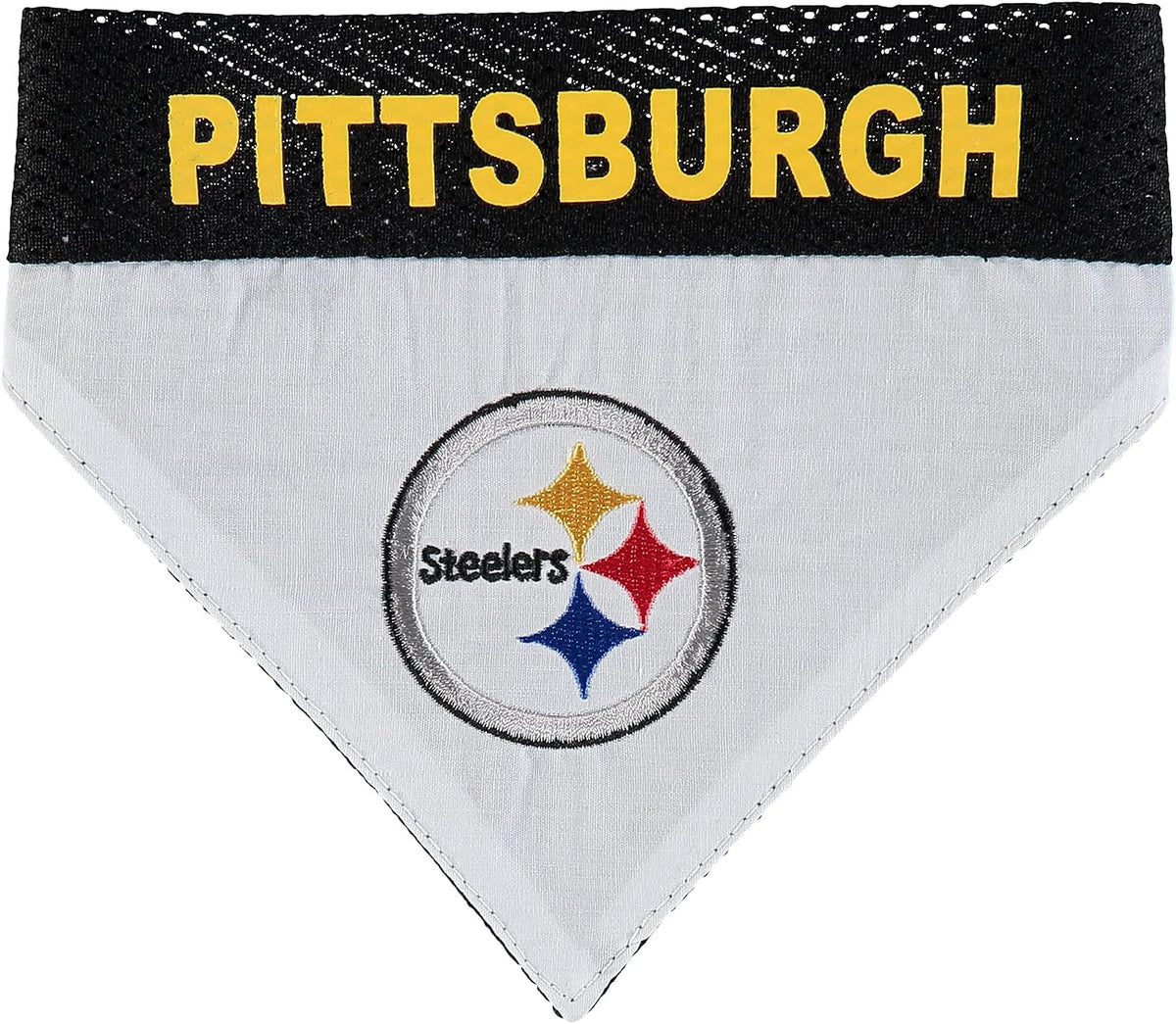 Pets First NFL DOG BANDANA - PITTSBURGH STEELERS REVERSIBLE PET BANDANA. 2 Sided Sports Bandana with a PREMIUM Embroidery TEAM LOGO, Large/X-Large. - 2 Sizes & 32 NFL Teams available