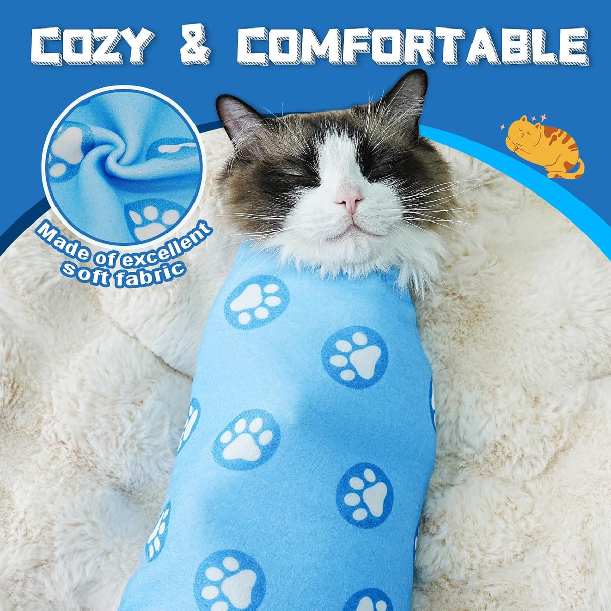 Supet Cat Grooming Wrap for Nail Trimming, Self-Adherent Calm Cat Swaddle