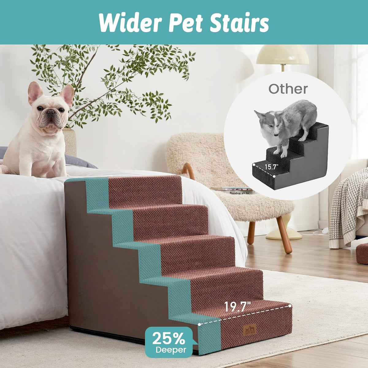 COZY KISS Dog Stairs for Small Dogs, 5 Step Pet Stairs for Beds & Couches