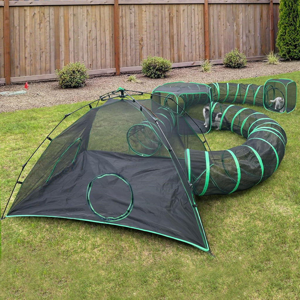 Pawtenda 6-in-1 Cat Tent & Enclosure Outdoor, Foldable Playpen with Tunnels