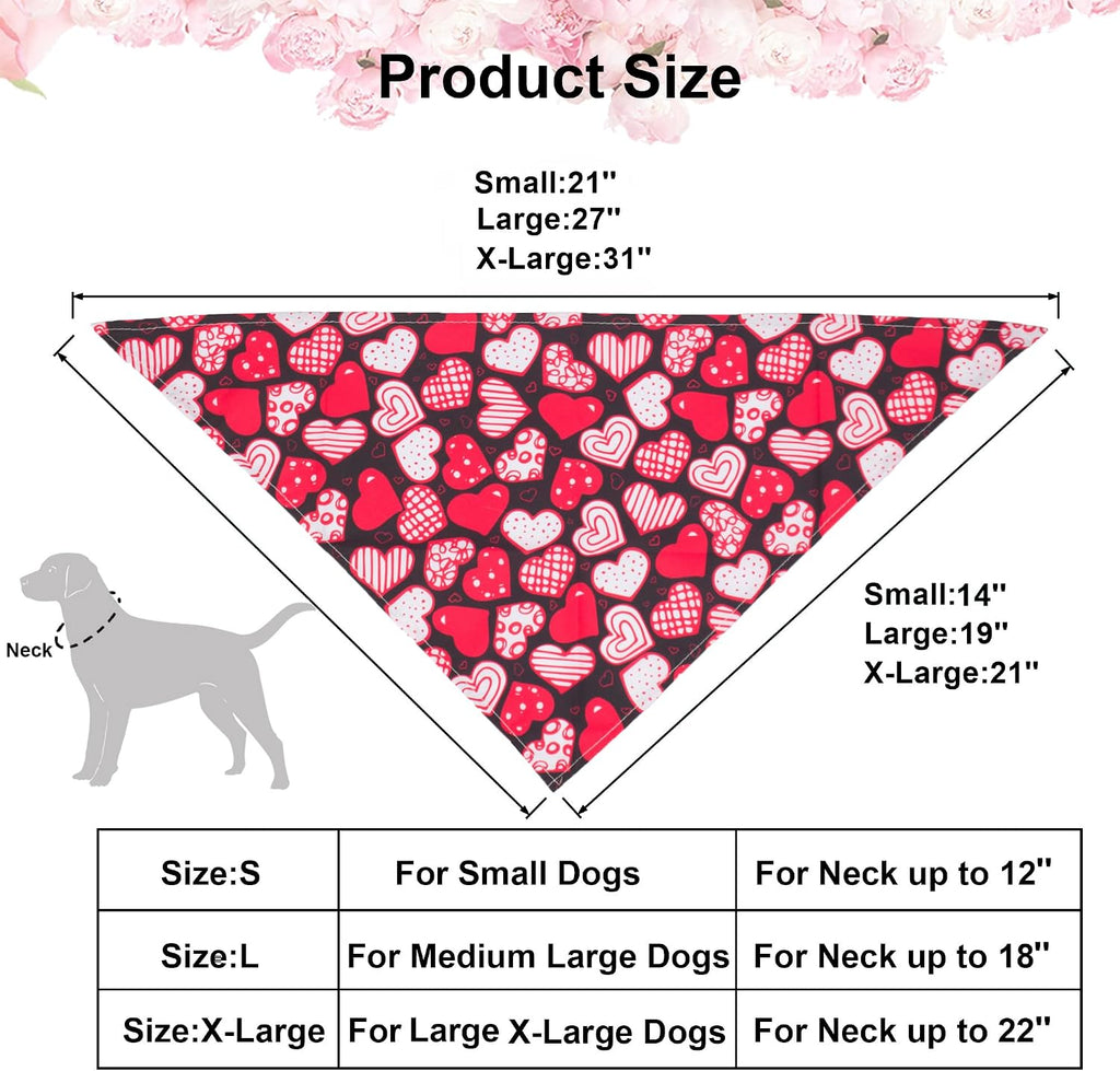 ADOGGYGO 4 Pack Valentine Dog Bandana Triangle Pet Scarf Red Pink Heart Pattern Valentine Bandanas for Large and Extra Large Dogs Pets (X-Large)