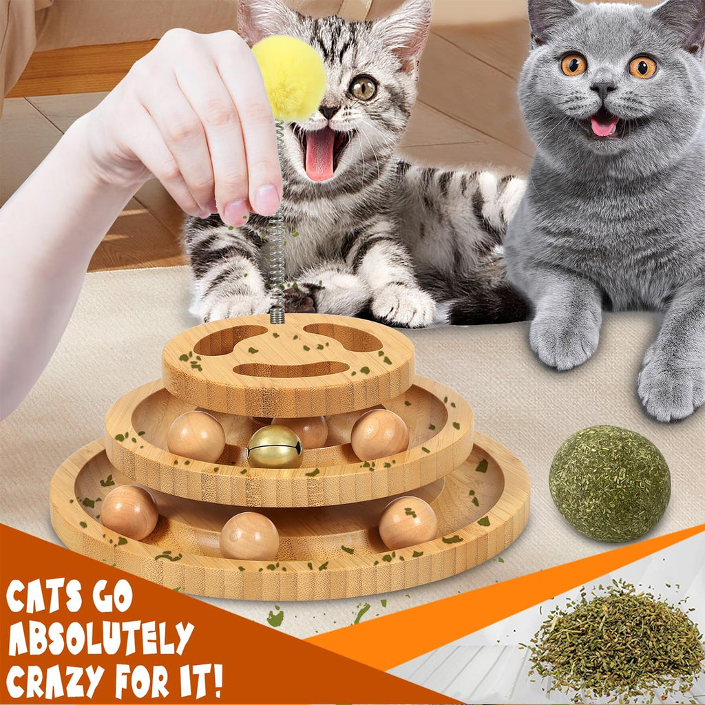 DoogCat Cat Ball Track with Puzzle Top, 3-Level Cat Ball Tower