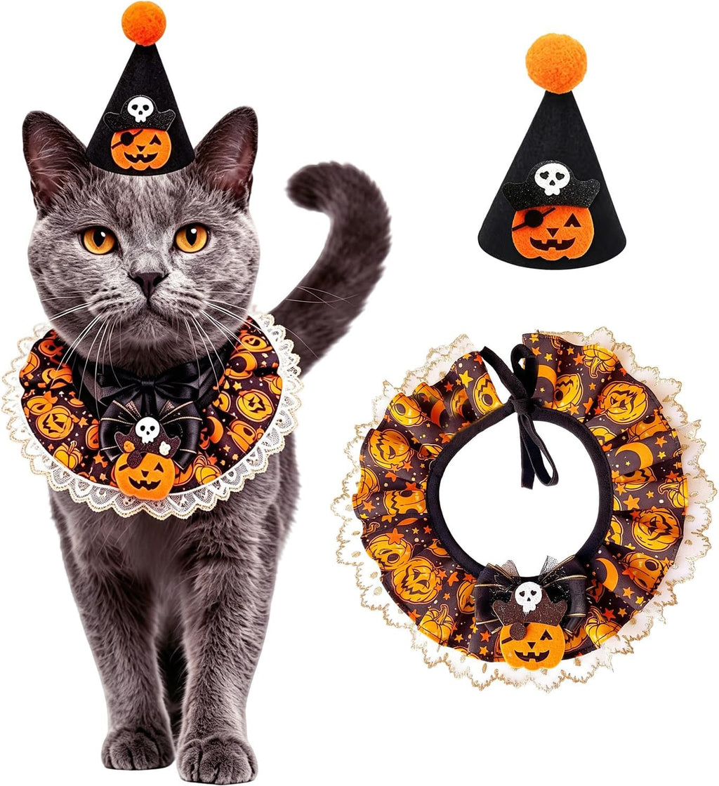 Cat Halloween Pumpkin Costume Set, Funny Halloween Outfit for Cats & Puppy