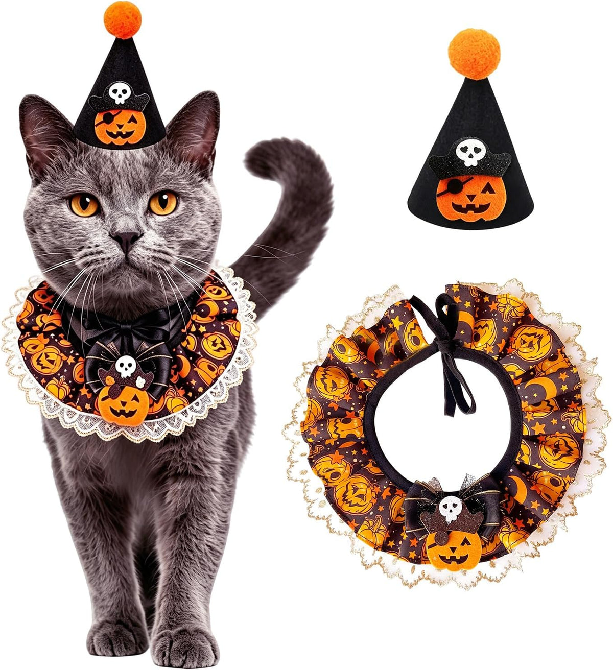 Cat Halloween Pumpkin Costume Set, Funny Halloween Outfit for Cats & Puppy