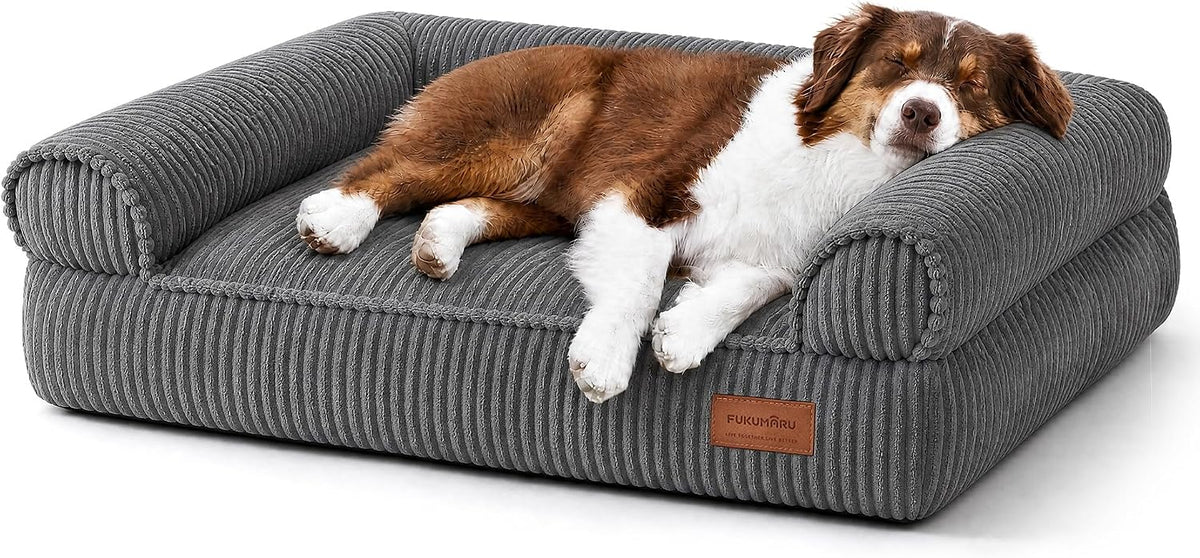 FUKUMARU Dog Couch Bed, Corduroy Cozy Cat Bed, Waterproof, Washable Cover