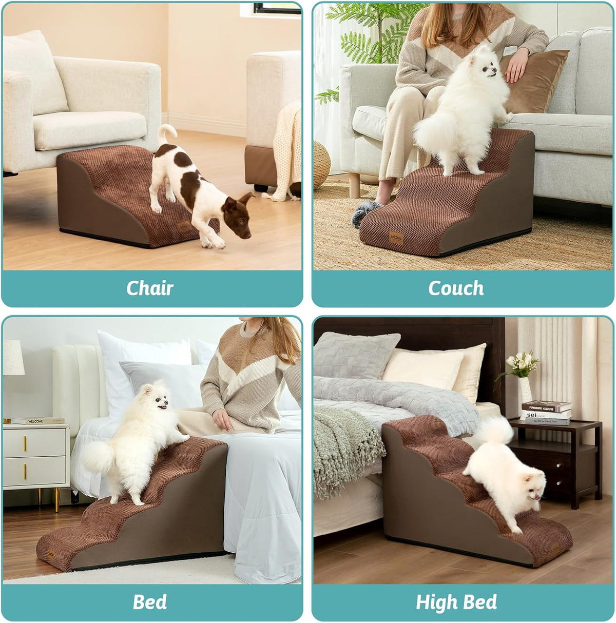 COZY KISS Dog Stair for Small Dog 11.8" H, 2 Step Pet Ramp for Chair