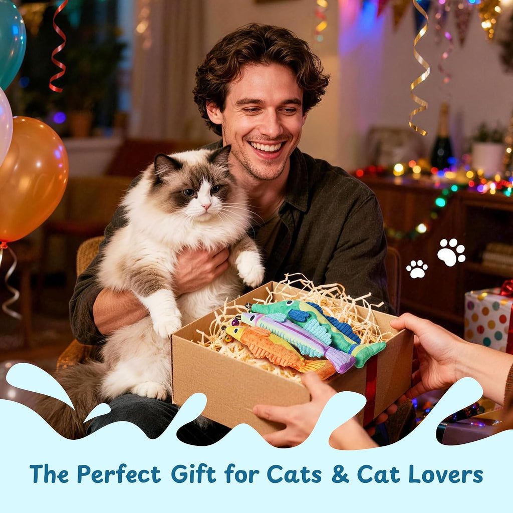 Catnip Toys, [12000mg] Extra Large Toys for Indoor Cats with Removable Bell, 100% Natural North American Catnip Floppy Fish Cat, Crinkle Sound & Soft Cotton-Free Surface