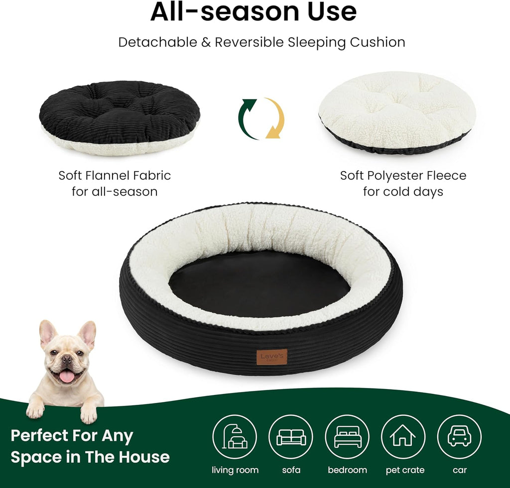 Love's cabin Round Donut Cat and Dog Cushion Bed, 30in Pet Bed for Medium or Large Dogs, Anti-Slip & Water-Resistant Bottom, Soft Durable Fabric Pet Beds, Washable Calming Cat Bed, Black