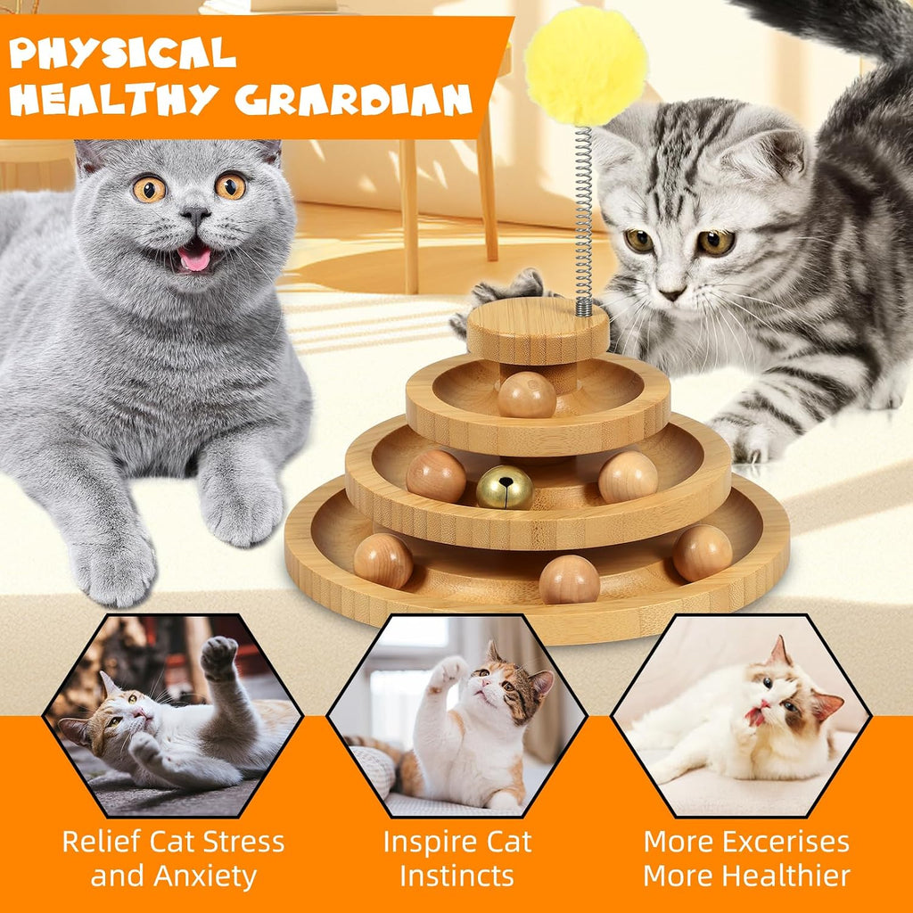 DoogCat Cat Ball Track Toy,Kitty Toys Roller,3-Level Ball Tower with 9 Removable Balls,Interactive Cat Toy, DIY Circle Fun Toy for Kitten Mental Physical Exercise - Medium Size