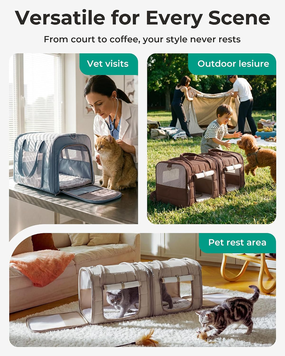 BAGSMART Double Cat Carrier for 2 Cats, Large Soft Pet Carriers for Travel