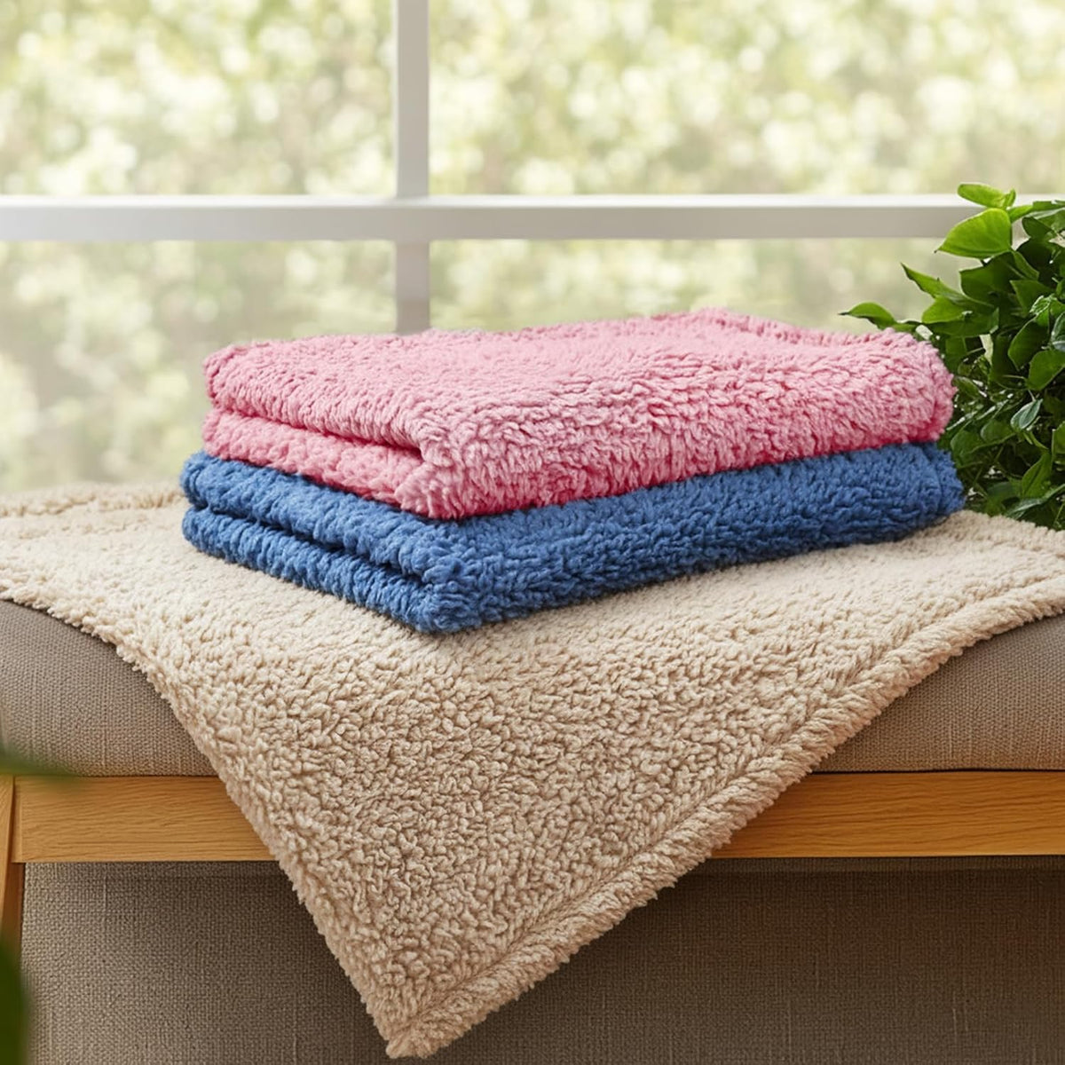 Luciphia 1 Pack 3 Calming Dog Blanket Fluffy Premium Fleece Pet Blankets Soft Sherpa Throw for Dogs Puppy Cat Beige/Pink/HazeBlue Small (23" x16")