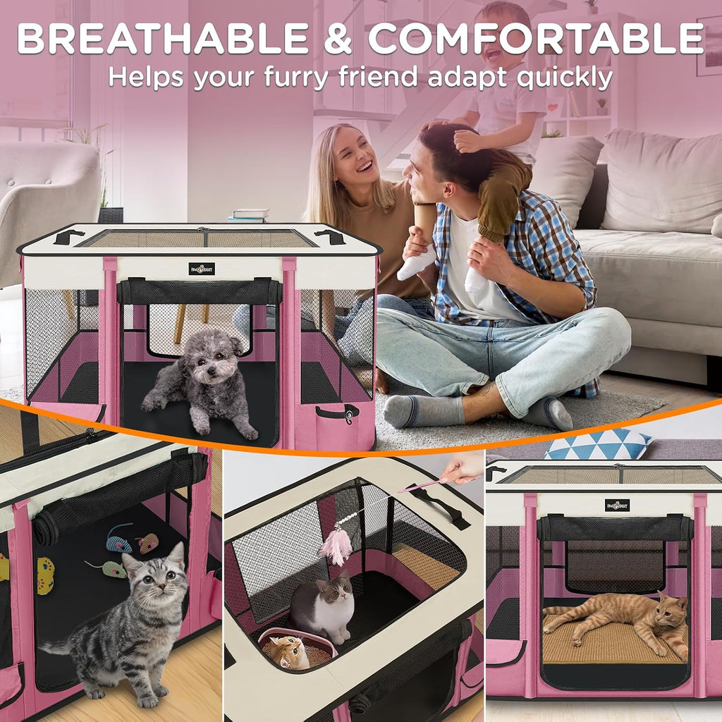 Paw Ballet Foldable Pet Kitten Playpen, Upgrade Waterproof Portable Cat Dog Playpen Kennel Tent for Dog Cat, Retractable Shade Cover with Free Carrying Case, Indoor Outdoor Use for Small Pet.
