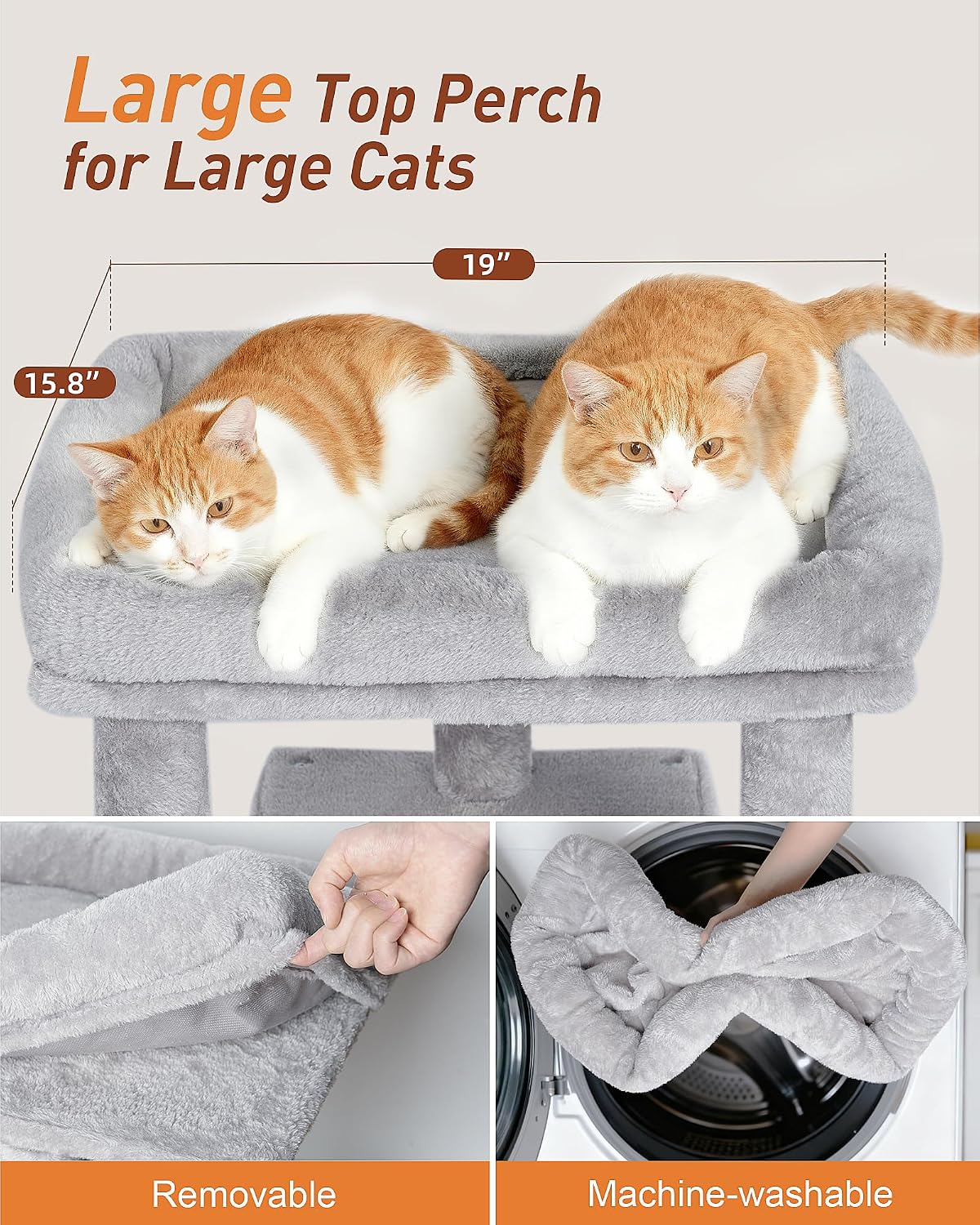 23.6" Cat Tree for Large Cat, 19 * 15.8 in Large Perch, Light Gray