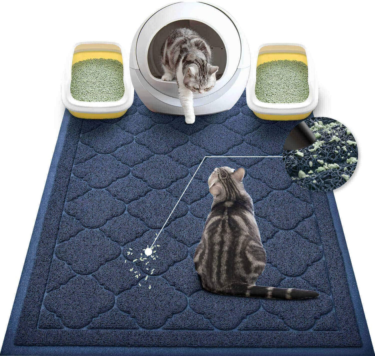 WePet Cat Litter Box Mat, Kitty Premium PVC Pad, Durable Trapping Rug, Phthalate Free, Urine-Resistant, Scatter Control, XXL 47 x 36 Inch, Blue