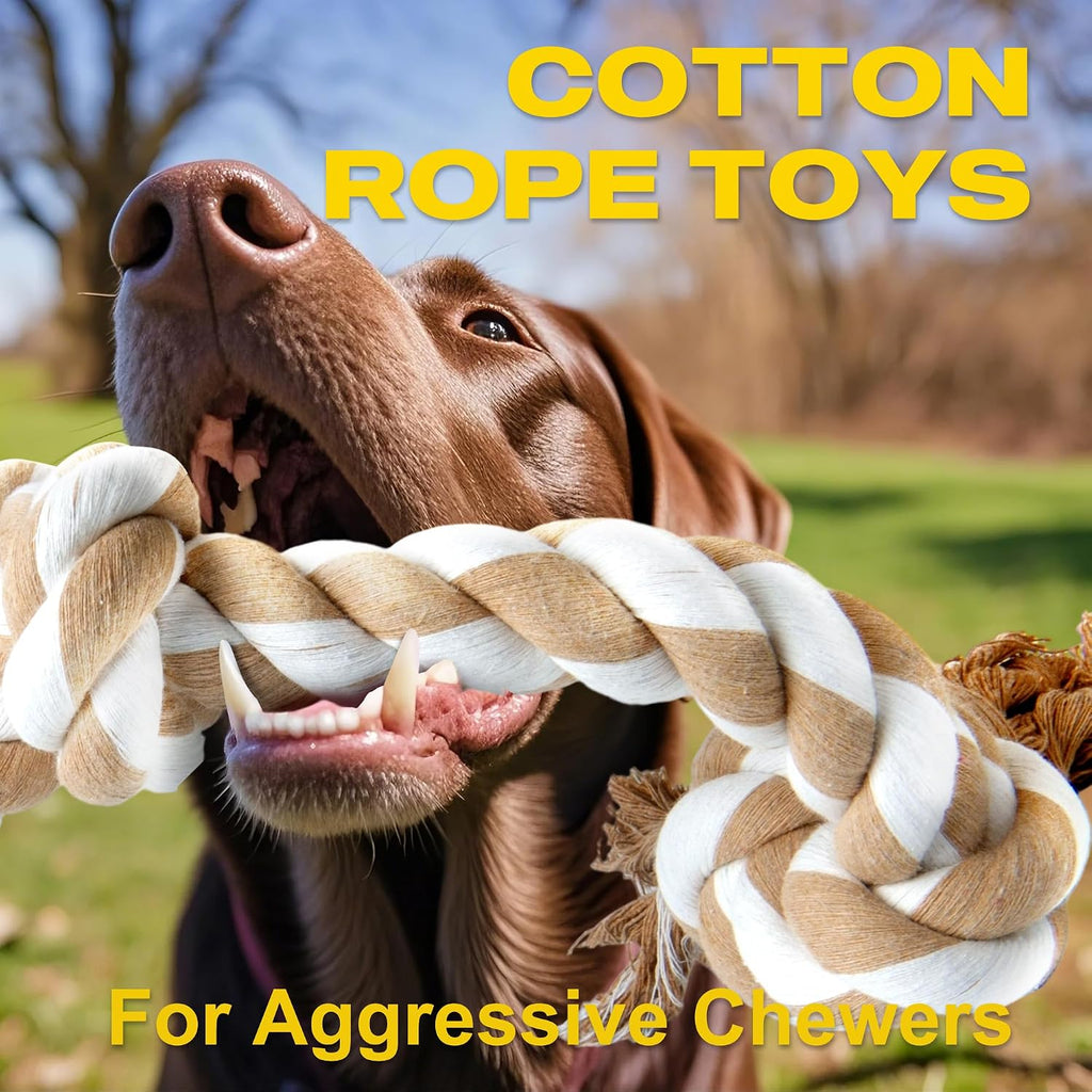 Fida Dog Rope Toys for Medium Large Dogs, Chew Toys for Aggressive Chewers | Natural Cotton, Heavy Duty Pull Rope for Tug of War and Interactive Play, Tough 3 Knots, Teeth Cleaning
