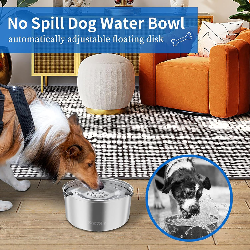 3L/101oz Dog Water Bowl Stainless Steel Slow Water Bowl for Dog | No-Spill Slow Drinking Water Bowl for Medium Large Dogs, Spill Proof Dog Water Bowl for Home, Vehicle and Travel Use