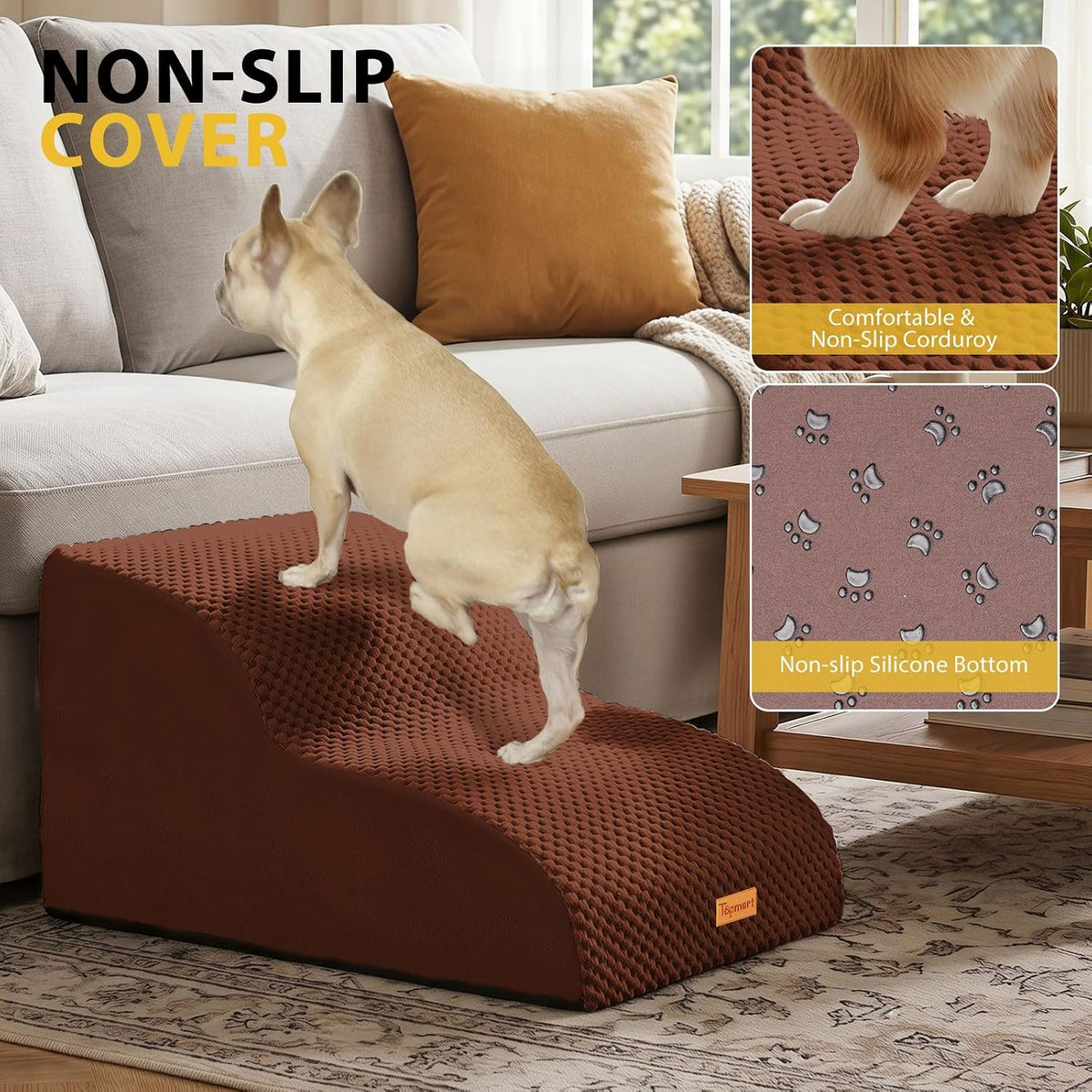 2-Step Dog Stairs for Small Dogs, Non-Slip Foam Pet Steps for Low Couch Bed