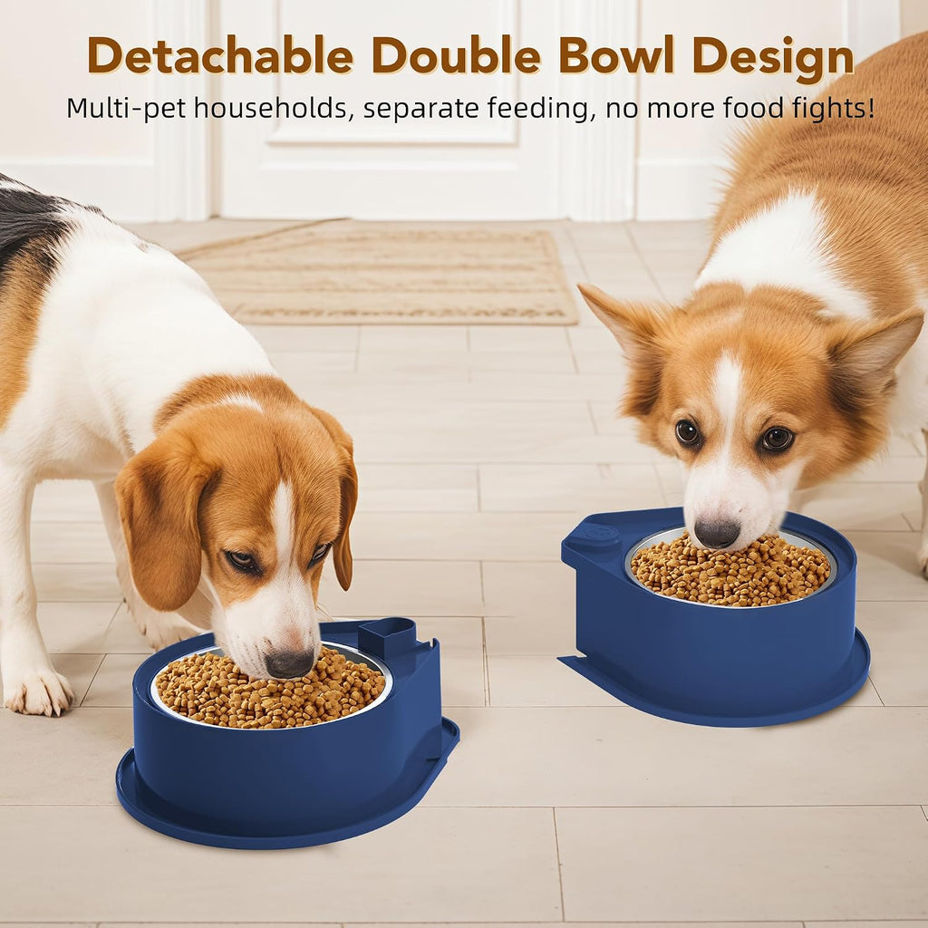 Newget 304 Stainless Steel Dog Bowl Set, 24oz Foldable Pet Dishes, Blue | Dual Food & Water Pet Bowl, Anti-Skid, Keeps Food Fresh, Easy to Install, for Small - Large Dogs/Cats - Indoor & Outdoor Use