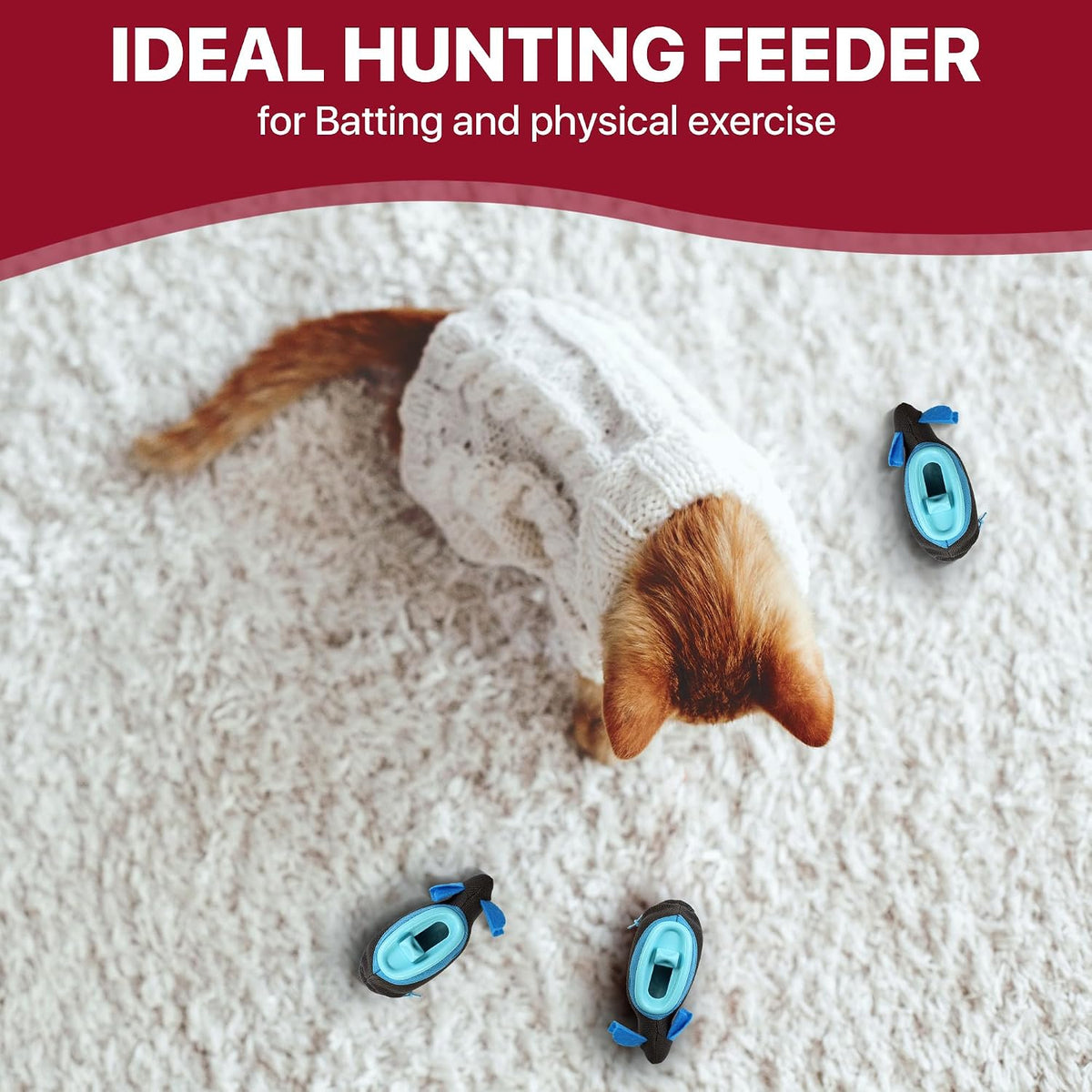 SPOT Doc and Phoebe's Cat Hunting Feeder - Interactive Indoor Slow Feeder & Treat Dispenser Toy, Encourage Natural Instinct to Hunt, Solve Behavioral Problems & Obesity, Set Includes 3 Mice and Scoop