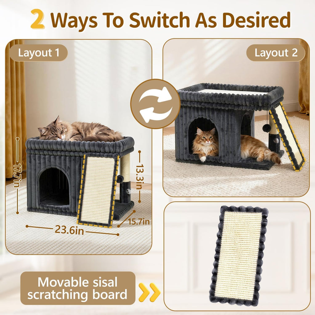 Cat Tree Tower with 15.7x23.6 Perch Bed, Dark Gray Striped Fabric