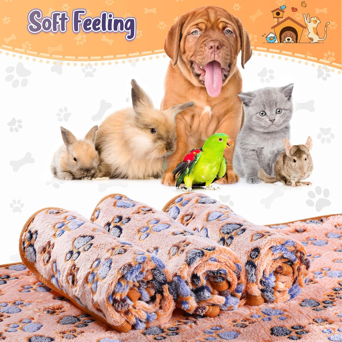 Tatuo 4 Pcs Fleece Dog Blankets for Puppy Cat, Coffee, 41 x 30 in, Paw